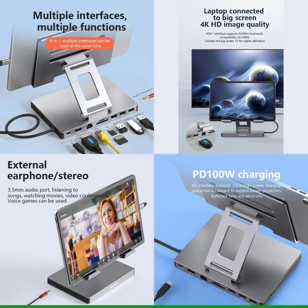 U55C Алюминиевая док-станция USB Type C Держатель для ноутбука Док-станция 9 в 1 8 в 1 Концентратор 2xHDMI4K PD100W Быстрая
U55C Алюминиевая док-станция USB Type C Держатель для ноутбука Док-станция 9 в 1 8 в 1 Концентратор 2xHDMI4K PD100W Быстрая