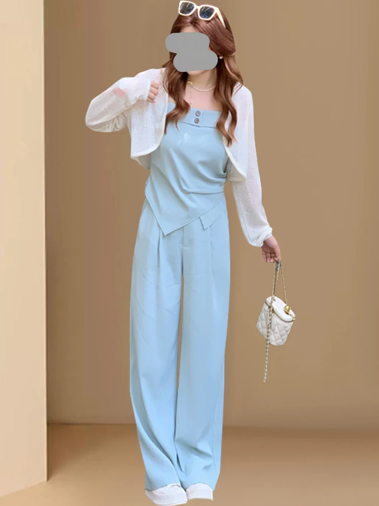 Summer Korean Style Color Block Long Sleeve Crop Top Wide Leg Pants Cardigan Three Piece Set for Small Figures Fashionable Ou...
Summer Korean Style Color Block Long Sleeve Crop Top Wide Leg Pants Cardigan Three Piece Set for Small Figures Fashionable Ou...