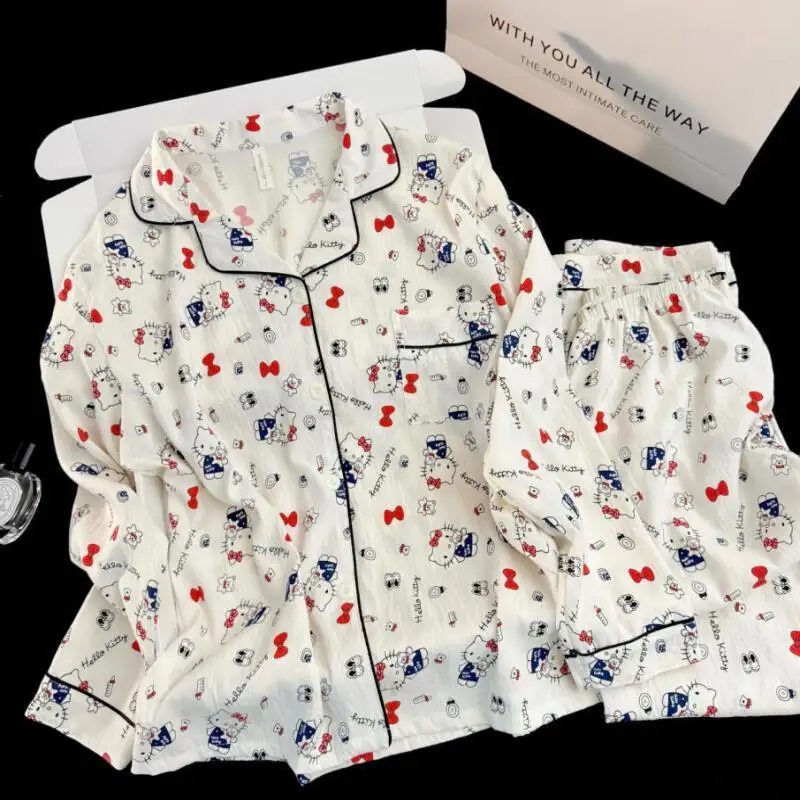 Sanrio Kitty Long Sleeve Pants Sleepwear Cloud Cotton Students Cute Girls Dormitory Homewear with Bow Spring Autumn Nightwear
Sanrio Kitty Long Sleeve Pants Sleepwear Cloud Cotton Students Cute Girls Dormitory Homewear with Bow Spring Autumn Nightwear