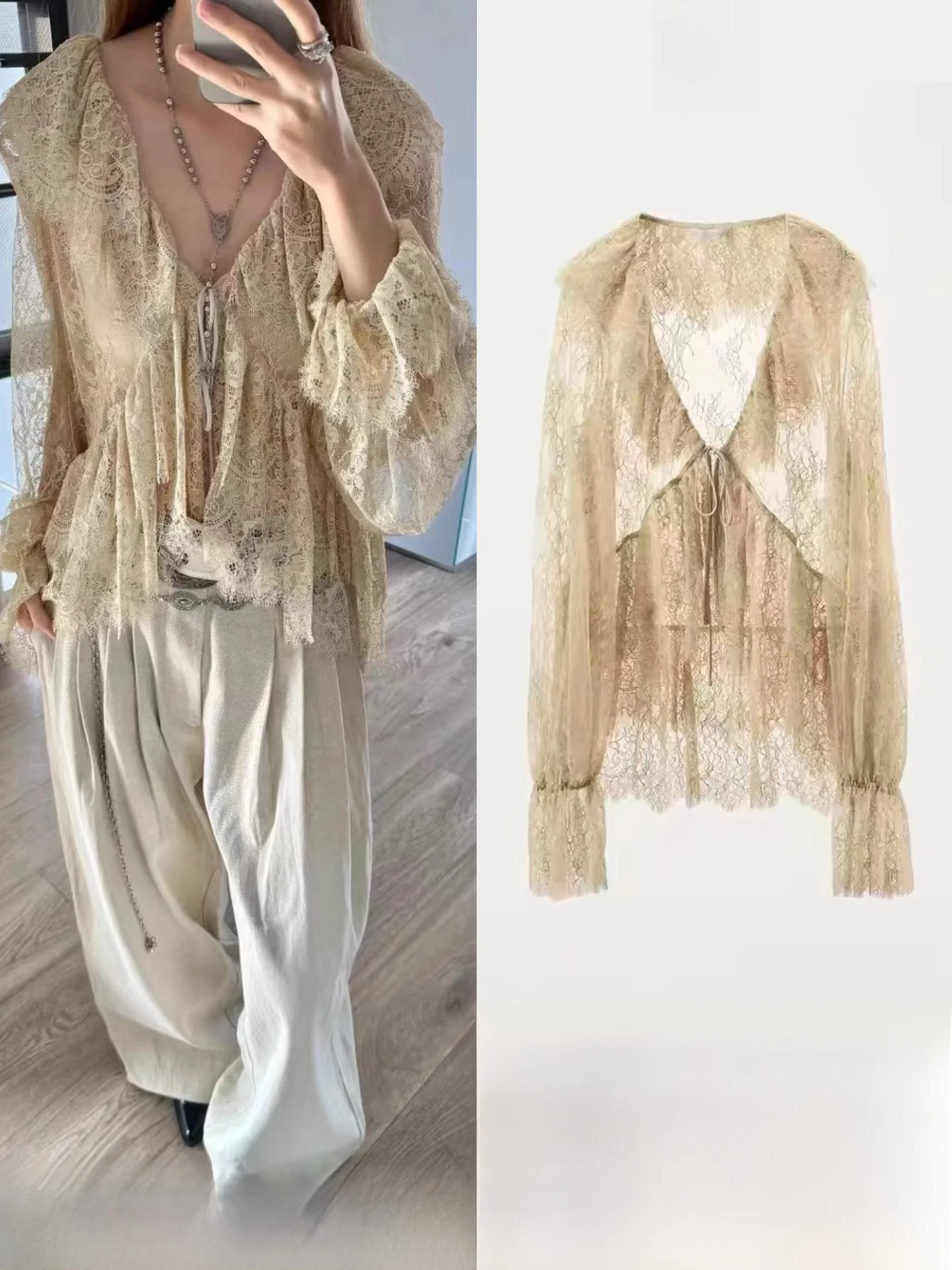 Limited Edition Lace Trim Knot Design Shirt Spring Summer New Arrival Loose Fit Long Sleeve V Neck Girl's Shirt
Limited Edition Lace Trim Knot Design Shirt Spring Summer New Arrival Loose Fit Long Sleeve V Neck Girl's Shirt