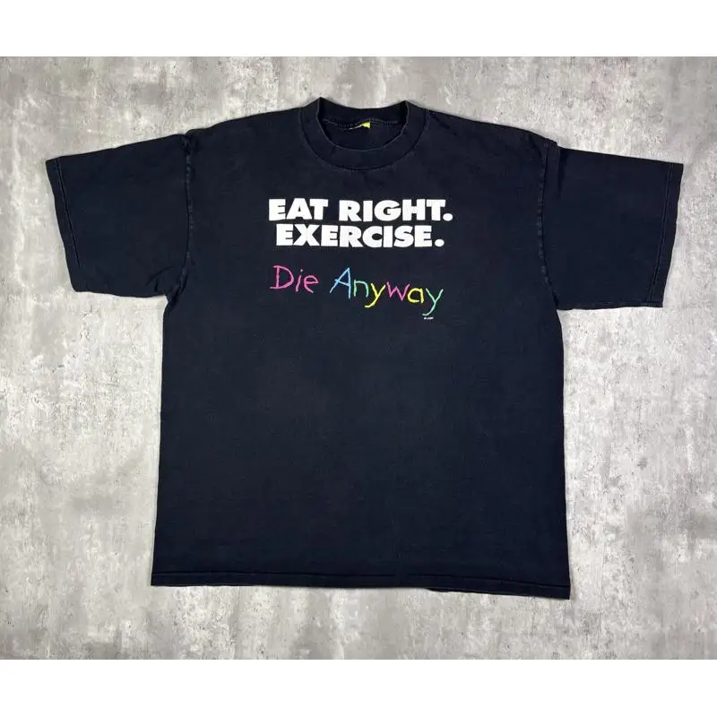 Винтажная забавная промо-футболка 90-х годов Eat Right Exercise Die Anyway, размер Xl
Винтажная забавная промо-футболка 90-х годов Eat Right Exercise Die Anyway, размер Xl