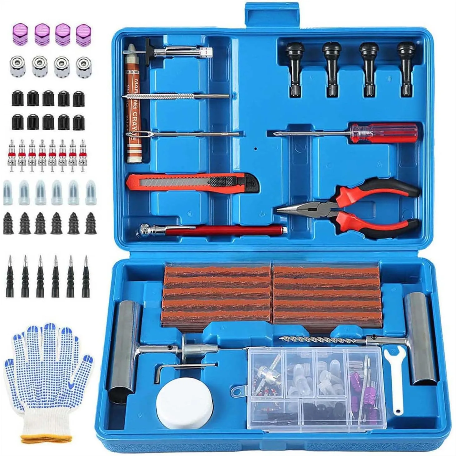 Heavy Duty Tire Repair Kit, 117pcs Universal Plug and Patch Set for Car Motorcycle Truck Tractor Trailer RV ATV, Reliable
Heavy Duty Tire Repair Kit, 117pcs Universal Plug and Patch Set for Car Motorcycle Truck Tractor Trailer RV ATV, Reliable