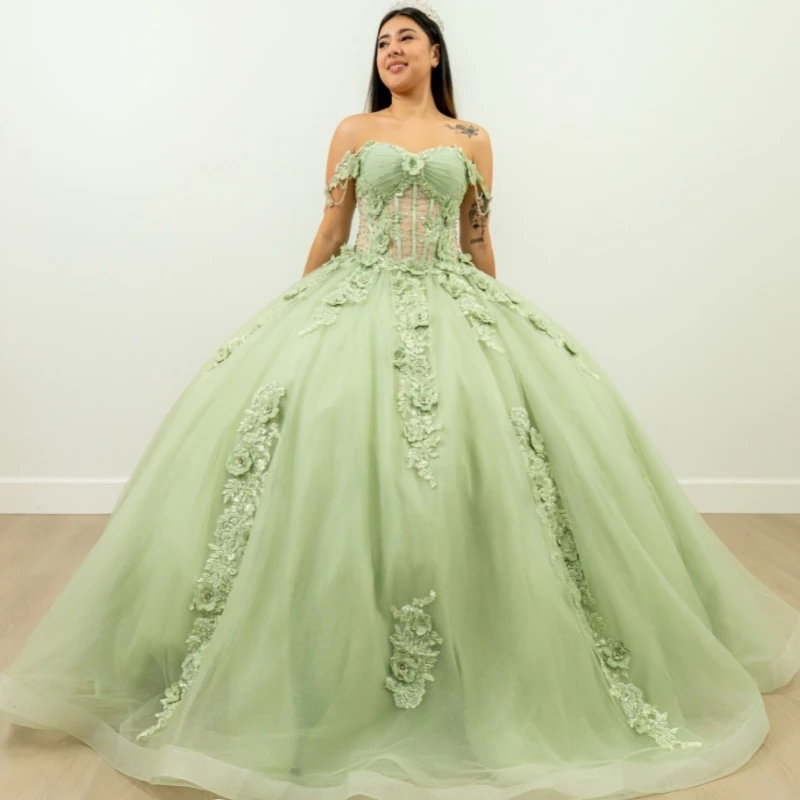 Green Shiny Quinceanera Dresses Off The Shoulder Applique Flower Beading Bow Tull Ball Gown Vestidos De 15 Anos Sweet 16 Dress
Green Shiny Quinceanera Dresses Off The Shoulder Applique Flower Beading Bow Tull Ball Gown Vestidos De 15 Anos Sweet 16 Dress