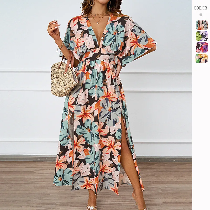 Summer New Floral Print Long Dress Elastic Waist V-Neck Short Sleeve Dress For Women
Summer New Floral Print Long Dress Elastic Waist V-Neck Short Sleeve Dress For Women