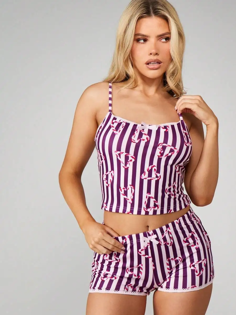 Candy Cane Stripe Pajama Set Cami Top And Matching Shorts Holiday Sleepwear Loungewear
Candy Cane Stripe Pajama Set Cami Top And Matching Shorts Holiday Sleepwear Loungewear
