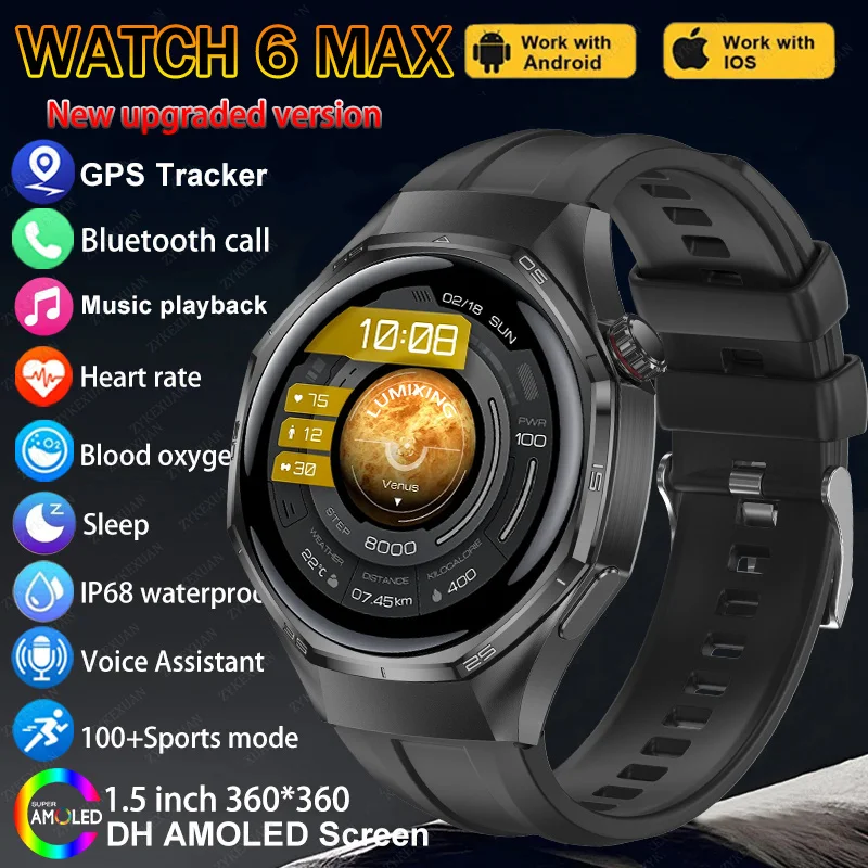 Новые умные часы Watch 6 Pro для мужчин, спортивные часы для активного отдыха, HD-экран, GPS, измерение высоты и давления, измерение частоты сердечных сокращений, водонепроницаемые, с функцией Bluetooth-звонков.
Новые умные часы Watch 6 Pro для мужчин, спортивные часы для активного отдыха, HD-экран, GPS, измерение высоты и давления, измерение частоты сердечных сокращений, водонепроницаемые, с функцией Bluetooth-звонков.