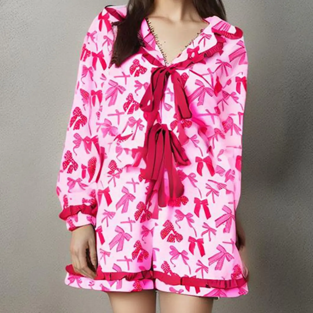 HEZIOWYUN Women 2Pcs Bow/Shell/Heart/Floral Print Pajamas Loungewear Set Long Sleeve Lapel Tie-up Tops+Drawstring Elastic Shorts
HEZIOWYUN Women 2Pcs Bow/Shell/Heart/Floral Print Pajamas Loungewear Set Long Sleeve Lapel Tie-up Tops+Drawstring Elastic Shorts