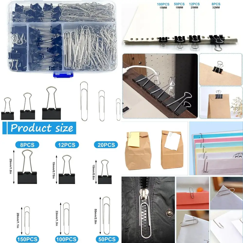 Binder and Paper Clips Set, 340 pcs Assorted Sizes in Container With Compartments - Silver Paper and Black Binder Clips for Home
Binder and Paper Clips Set, 340 pcs Assorted Sizes in Container With Compartments - Silver Paper and Black Binder Clips for Home