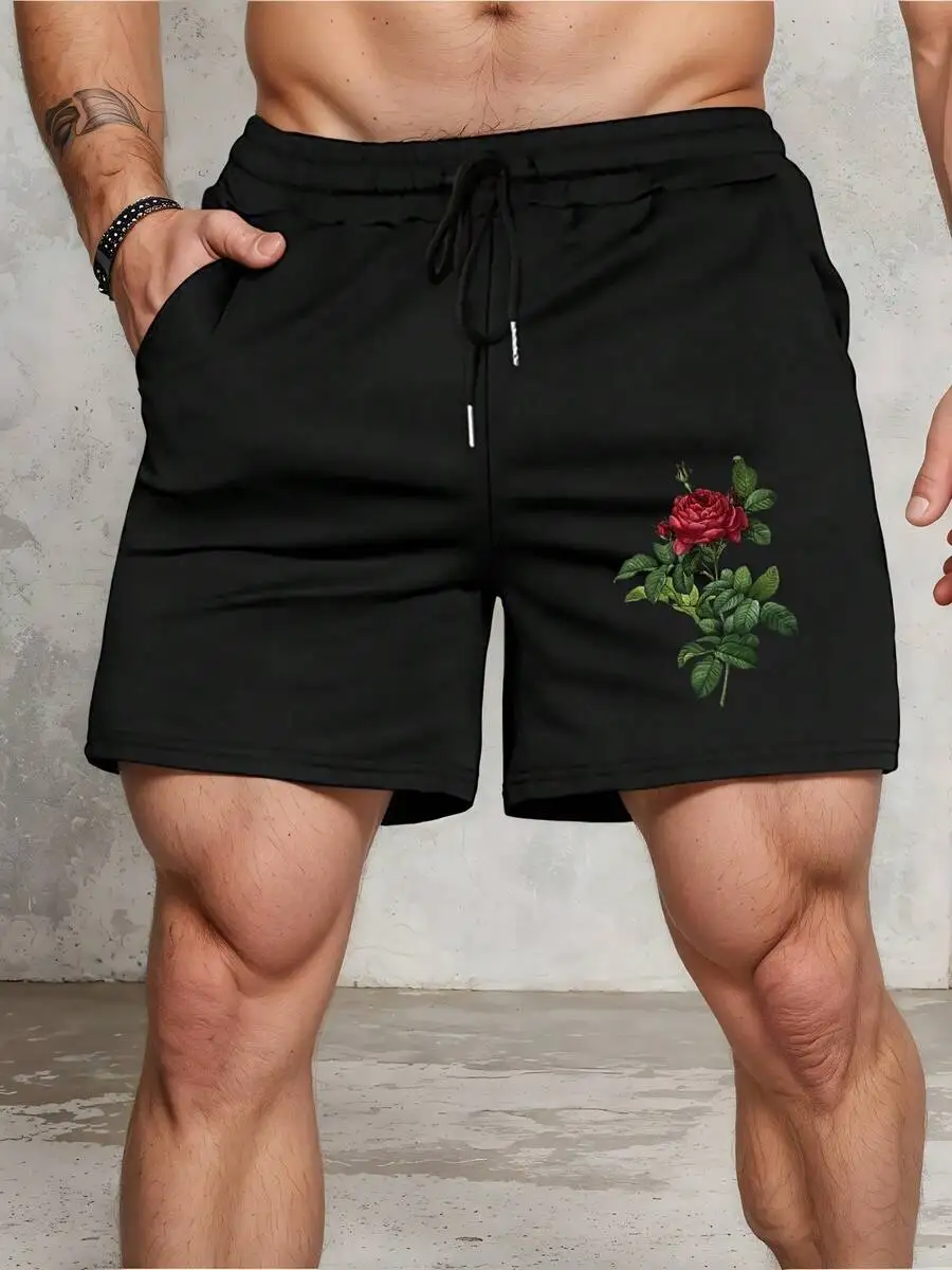 Men's Lightweight Breathable Casual Shorts With Red Rose Print, Loose Fit, Floral Pattern On The Left Side, Waist Sizes M-2XL|
Men's Lightweight Breathable Casual Shorts With Red Rose Print, Loose Fit, Floral Pattern On The Left Side, Waist Sizes M-2XL|