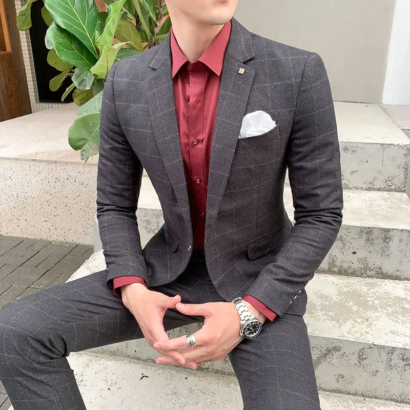2 Pieces Suits Set Men Style Design Fashion Male Slim Fit Plaid Wedding Dress Blazers Jacket Pants Trousers Coat
2 Pieces Suits Set Men Style Design Fashion Male Slim Fit Plaid Wedding Dress Blazers Jacket Pants Trousers Coat