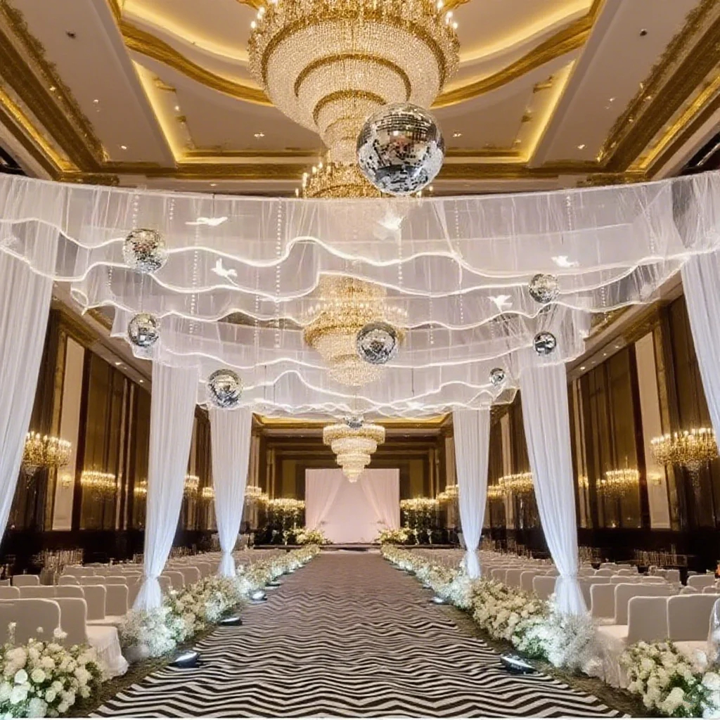 White Wave Gauze Curtain & LED Light String | Wedding Ceiling Centerpiece Decorative Lighting for Parties 
White Wave Gauze Curtain & LED Light String | Wedding Ceiling Centerpiece Decorative Lighting for Parties
