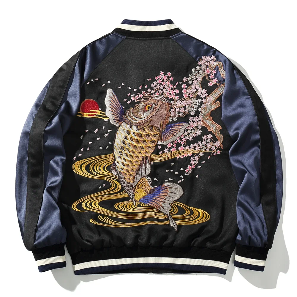 Japanese Bomber Coats Streetwear Harajuku Motorcycle Jacket Clothing Koi and Cherry Blossom Embroidery Mens Baseball Jackets
Japanese Bomber Coats Streetwear Harajuku Motorcycle Jacket Clothing Koi and Cherry Blossom Embroidery Mens Baseball Jackets