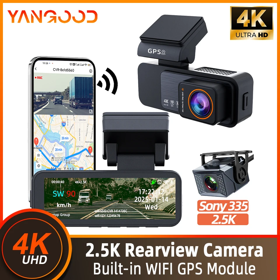 Yangood 4K Mini Dash Cam Car DVR GPS Speed Display WIFI APP Real-time Control Night Vision 2.5K Rear View Camera Black Box
Yangood 4K Mini Dash Cam Car DVR GPS Speed Display WIFI APP Real-time Control Night Vision 2.5K Rear View Camera Black Box