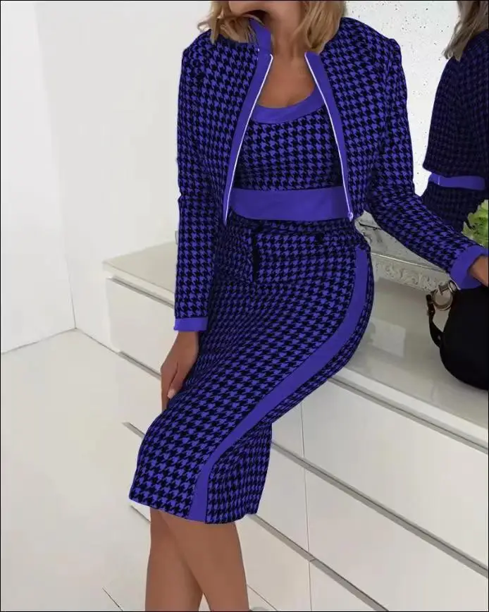 New Women's Office Commuting Suit Autumn And Winter Printed Long-sleeved Vest Jacket Skirt Three-piece Set Set Fall Clothes 2025
New Women's Office Commuting Suit Autumn And Winter Printed Long-sleeved Vest Jacket Skirt Three-piece Set Set Fall Clothes 2025