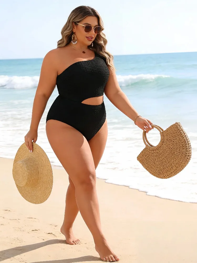 Plus Size Bikini Tankini One Shoulder Bathing Suit Woman Solid Black High Waisted Bottom Asymmetrical Side Cutout Swimwear
Plus Size Bikini Tankini One Shoulder Bathing Suit Woman Solid Black High Waisted Bottom Asymmetrical Side Cutout Swimwear