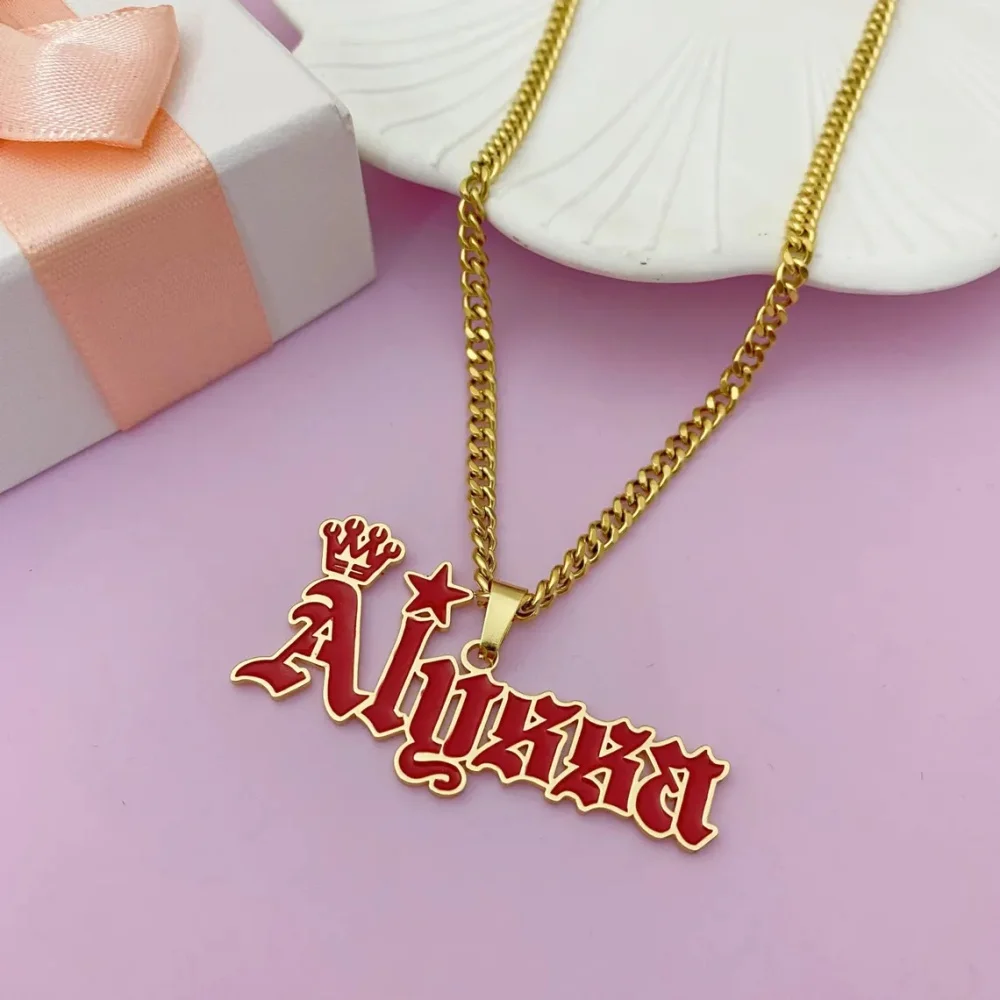 Custom Red Name UV Printing Men Hip Hop Necklace Stainless Steel Jewelry Personalized Crown Name Star Necklace Gift For Him
Custom Red Name UV Printing Men Hip Hop Necklace Stainless Steel Jewelry Personalized Crown Name Star Necklace Gift For Him