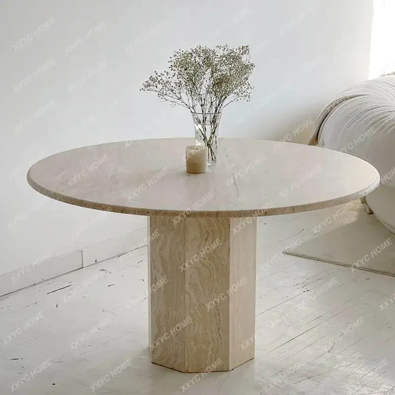 Vintage Style Natural Travertine Round Dining Table for Home Use, Small Apartment Dining Table, Hotel and Homestay Stone Meeting
Vintage Style Natural Travertine Round Dining Table for Home Use, Small Apartment Dining Table, Hotel and Homestay Stone Meeting