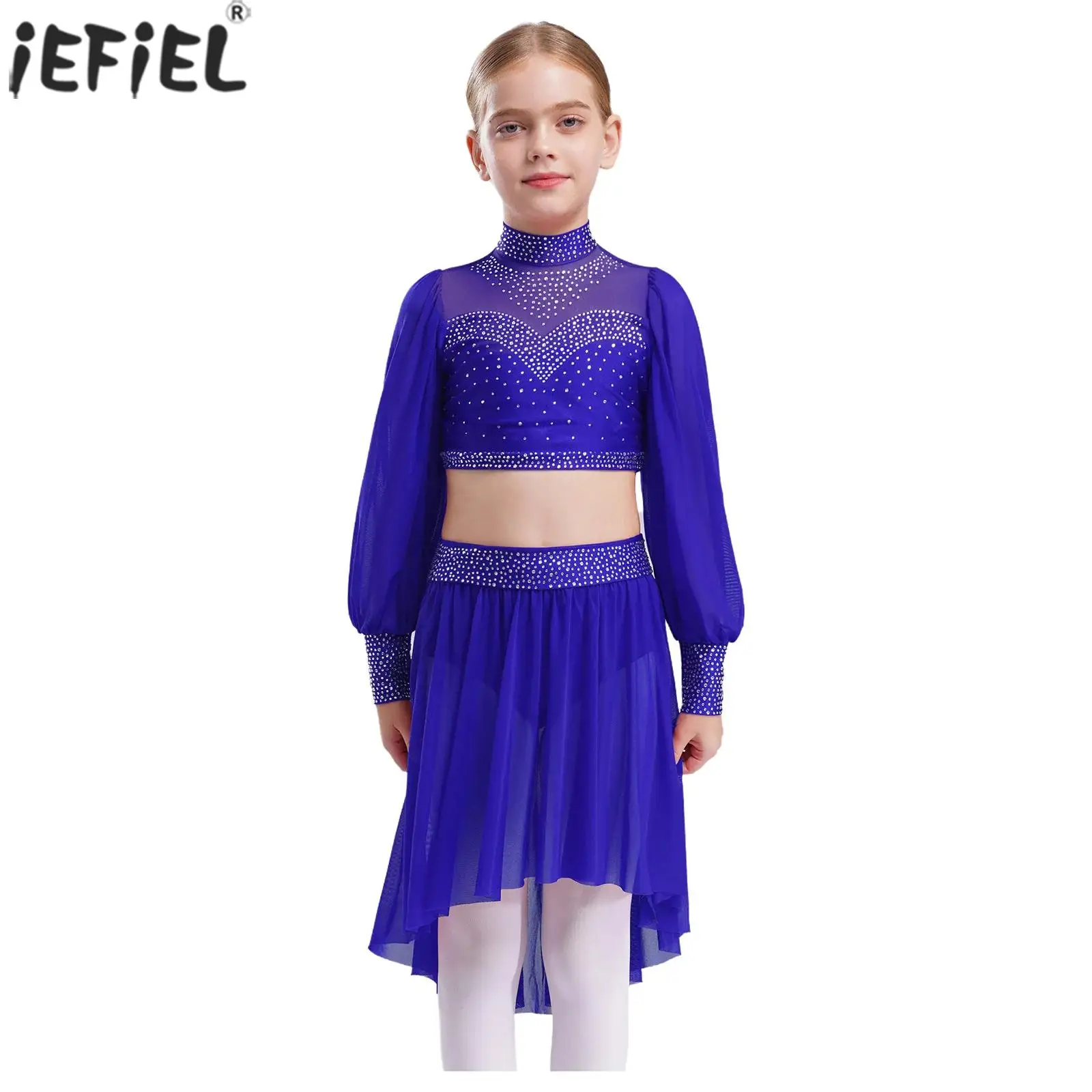 Kids Girls Lyrical Dance Figure Skating Gymnastics Performance Costume Sheer Mesh Long Sleeves Rhinestone Crop Top with Skirt
Kids Girls Lyrical Dance Figure Skating Gymnastics Performance Costume Sheer Mesh Long Sleeves Rhinestone Crop Top with Skirt