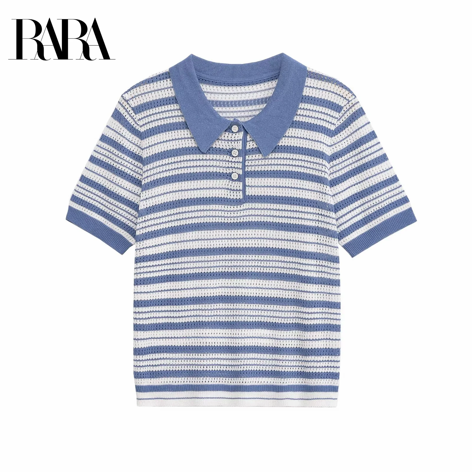 RARA Women's Summer New Hollow Out Decorated Casual Elegant Polo Neck Short Sleeve Striped Knit Sweater Pullover T Shirt
RARA Women's Summer New Hollow Out Decorated Casual Elegant Polo Neck Short Sleeve Striped Knit Sweater Pullover T Shirt