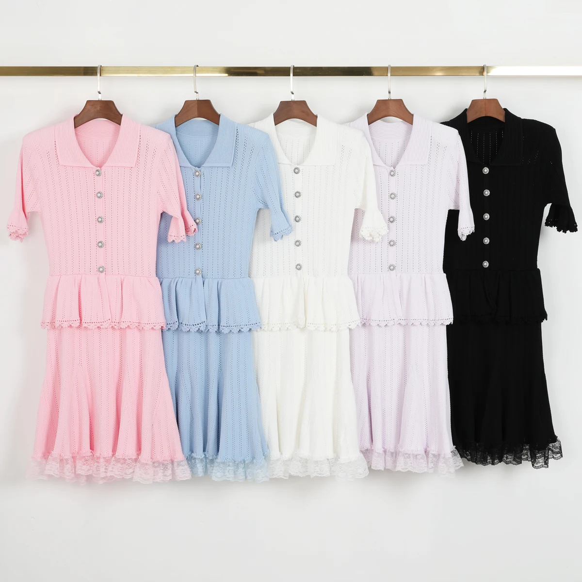 26124 High-quality Summer New Fashionable Slim Fit Popular Knitted Short Sleeved Lapel Lace Short Women's Dress
26124 High-quality Summer New Fashionable Slim Fit Popular Knitted Short Sleeved Lapel Lace Short Women's Dress
