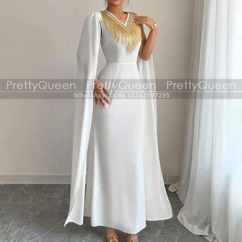 Customized Cloak Cape Mother of the Bride Dresses Tassel Long Mermaid Kaftan Dubai Women V Neck Ankle Length Prom Dress Party
Customized Cloak Cape Mother of the Bride Dresses Tassel Long Mermaid Kaftan Dubai Women V Neck Ankle Length Prom Dress Party