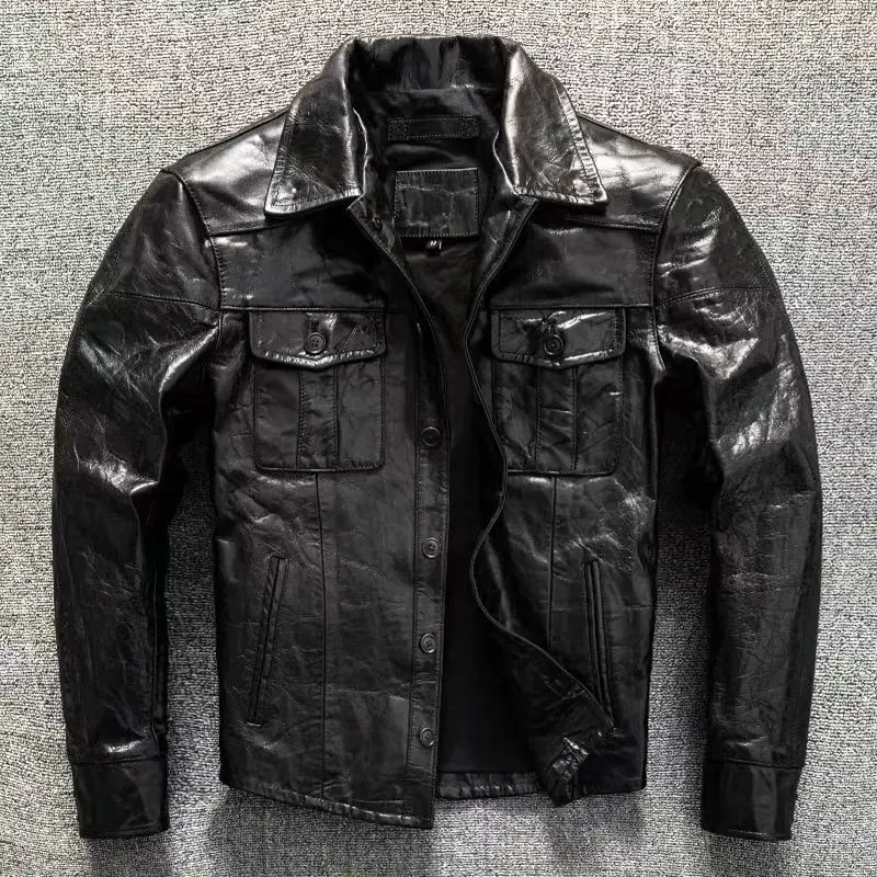 Черная весенняя кожаная рубашка, мужская повседневная стильная рубашка размера плюс 5XL, однобортное пальто из натуральной овчины с отложным воротником
Черная весенняя кожаная рубашка, мужская повседневная стильная рубашка размера плюс 5XL, однобортное пальто из натуральной овчины с отложным воротником