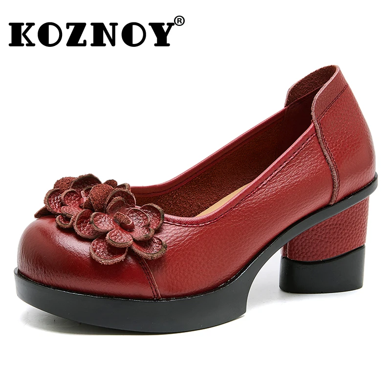 Koznoy 7cm Ethnic Cow Genuine Leather Women Ladies Chunky Heels Appliques Flower Summer Round Toe Pumps Slip on Shoes
Koznoy 7cm Ethnic Cow Genuine Leather Women Ladies Chunky Heels Appliques Flower Summer Round Toe Pumps Slip on Shoes