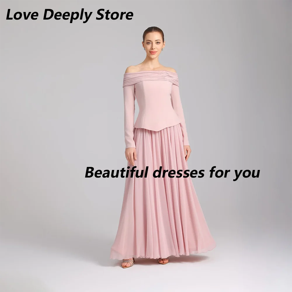 Pink Evening Dress Customized Off Shoulder Boat Neck Floor Length A Line Evening Gown Long Sleeves Formal Occasion Dress
Pink Evening Dress Customized Off Shoulder Boat Neck Floor Length A Line Evening Gown Long Sleeves Formal Occasion Dress
