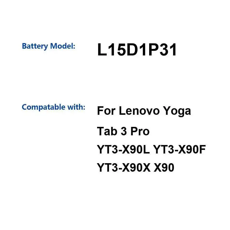 Долговечный L15D1P31 4000 мАч для Lenovo Yoga Tab 3 Pro YT3-X90L YT3-X90F YT3-X90X X90, аккумулятор для планшета
Долговечный L15D1P31 4000 мАч для Lenovo Yoga Tab 3 Pro YT3-X90L YT3-X90F YT3-X90X X90, аккумулятор для планшета