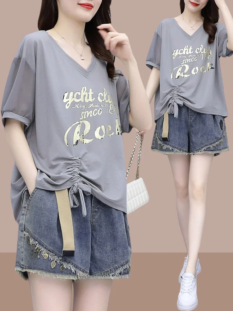 plus Size Casual Fashion Short Sleeve Shorts Two-Piece Set Summer Clothes with Jeans Slimming Effect for Small Stature
plus Size Casual Fashion Short Sleeve Shorts Two-Piece Set Summer Clothes with Jeans Slimming Effect for Small Stature