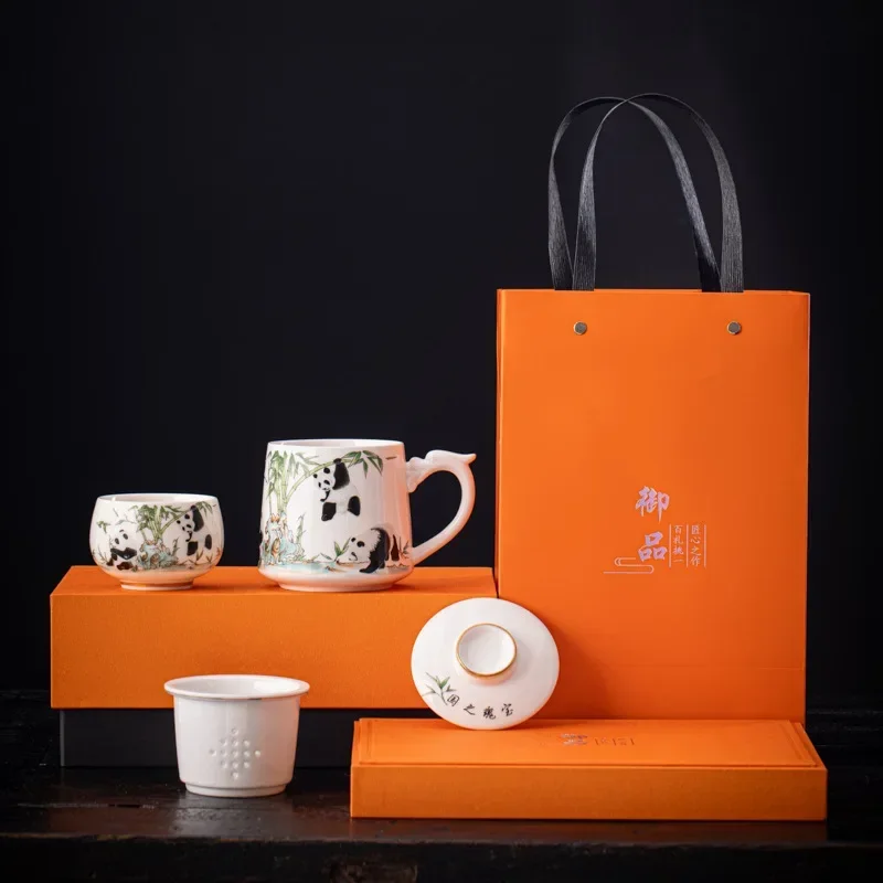 Goat fat jade Panda office cup personal tea separation tea cup Tea pot with cover filter ceramic set
Goat fat jade Panda office cup personal tea separation tea cup Tea pot with cover filter ceramic set