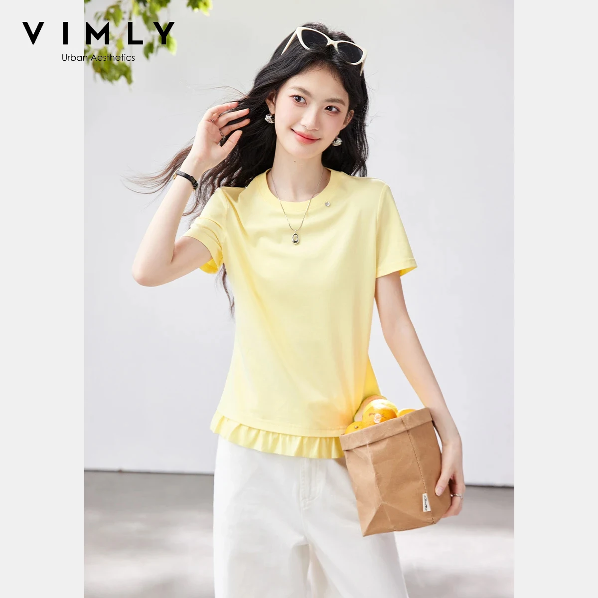 VIMLY Women's Casual Minimalist Round Neck T-Shirt 2026 Summer New Fashion Versatile Ruffle Hem Design Short Sleeve Top A5020
VIMLY Women's Casual Minimalist Round Neck T-Shirt 2026 Summer New Fashion Versatile Ruffle Hem Design Short Sleeve Top A5020
