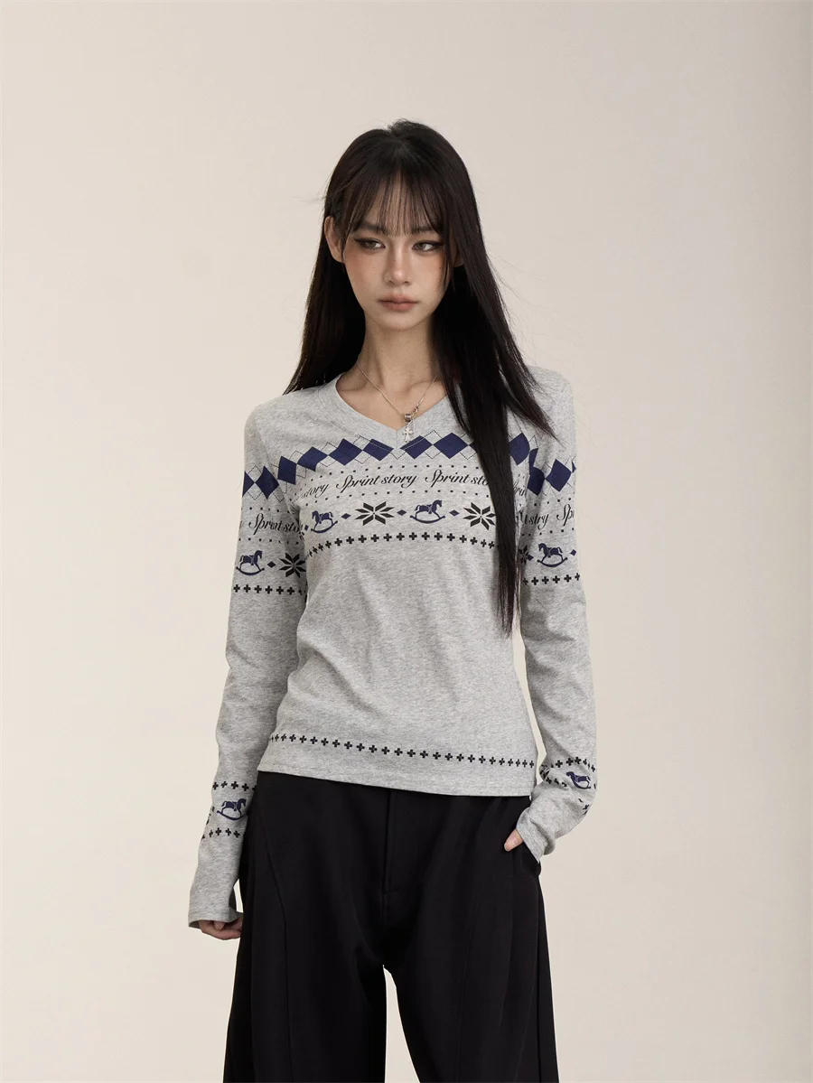 Onlpp American Retro Fair Isle Long Sleeve V-neck Geometric Print T-shirt Women's Casual Spring Top Fashion Retro Style
Onlpp American Retro Fair Isle Long Sleeve V-neck Geometric Print T-shirt Women's Casual Spring Top Fashion Retro Style