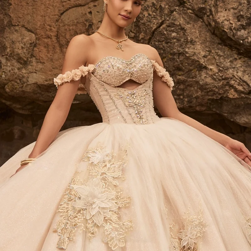Customized Light Champagne Quinceanera Dresses Off the Shoulder sequin applique 3D flower Long tail Bow Vestido 15 Quinceanera
Customized Light Champagne Quinceanera Dresses Off the Shoulder sequin applique 3D flower Long tail Bow Vestido 15 Quinceanera