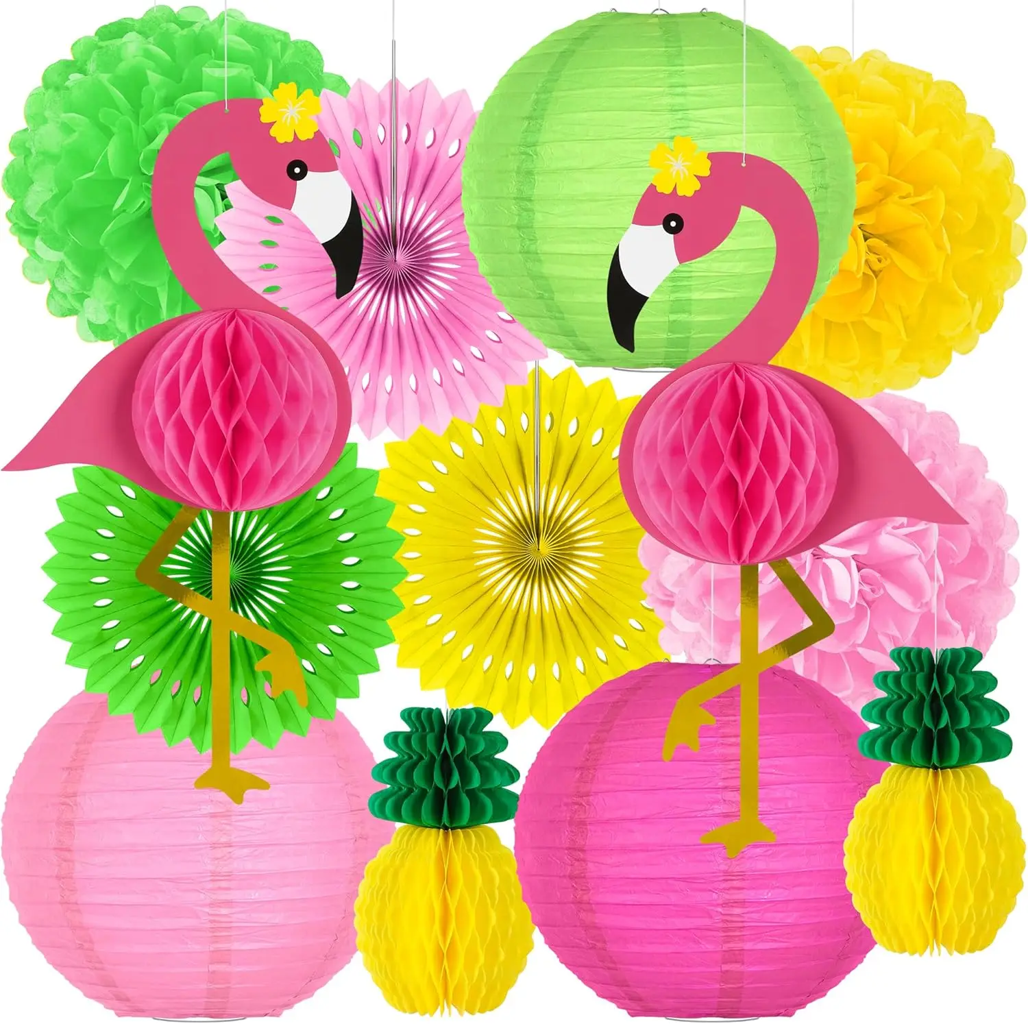13PCS Hawaiian Luau Party Decorations, Tropical Flamingo Pineapple Honeycomb Paper Flowers Fans & Ball Lanterns for Summer Beach Party Supplies
13PCS Hawaiian Luau Party Decorations, Tropical Flamingo Pineapple Honeycomb Paper Flowers Fans & Ball Lanterns for Summer Beach Party Supplies