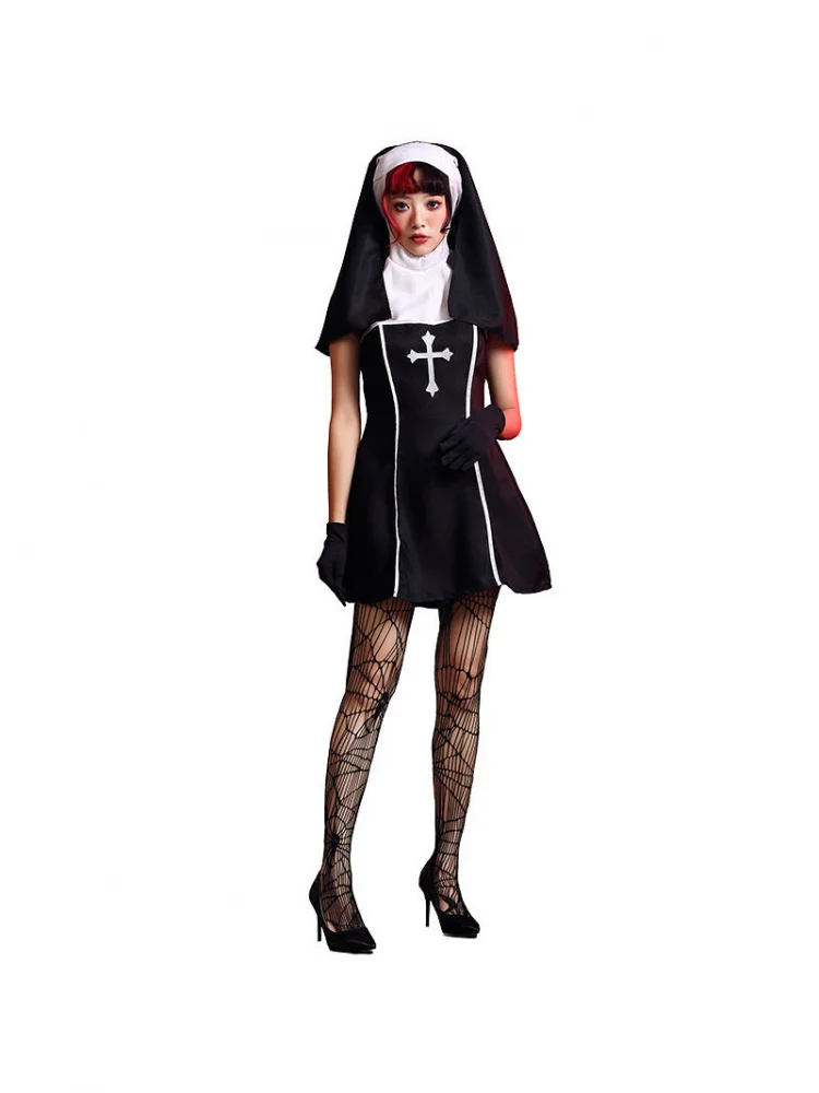 Halloween Nun Short Skirt Set Cross Print Open Chest Party Performance Bar Stage Cosplay Women's Ethnic Stage Costume
Halloween Nun Short Skirt Set Cross Print Open Chest Party Performance Bar Stage Cosplay Women's Ethnic Stage Costume