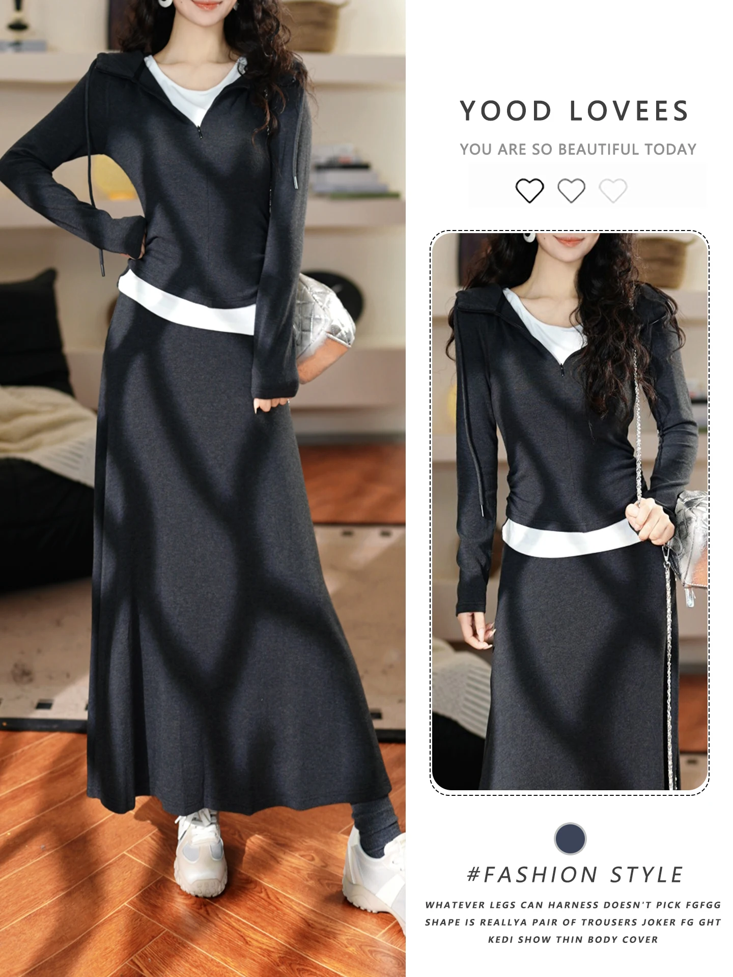 Anti-Aging Casual Loose Women's Set Spring Hoodie Slimming Long Dress Two-Piece Suit Korean Style Commute Fashion Adult Women
Anti-Aging Casual Loose Women's Set Spring Hoodie Slimming Long Dress Two-Piece Suit Korean Style Commute Fashion Adult Women
