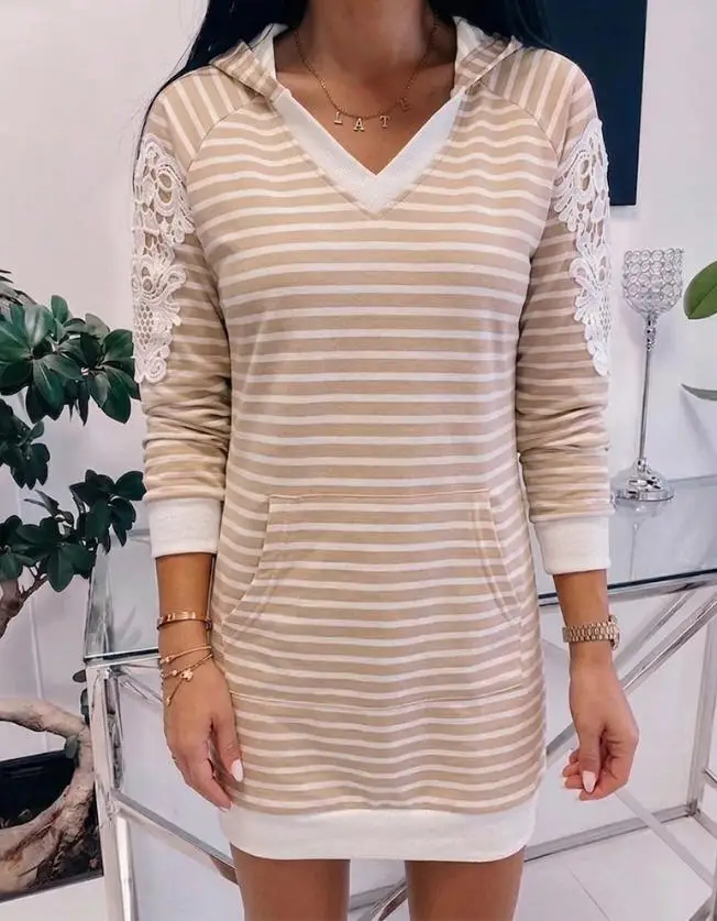 Women's Dress 2026 Spring Fashion Striped Lace Hooded Pocket Casual Long Sleeve V-Neck Mini Dress Pullover Sweatshirt Dress
Women's Dress 2026 Spring Fashion Striped Lace Hooded Pocket Casual Long Sleeve V-Neck Mini Dress Pullover Sweatshirt Dress