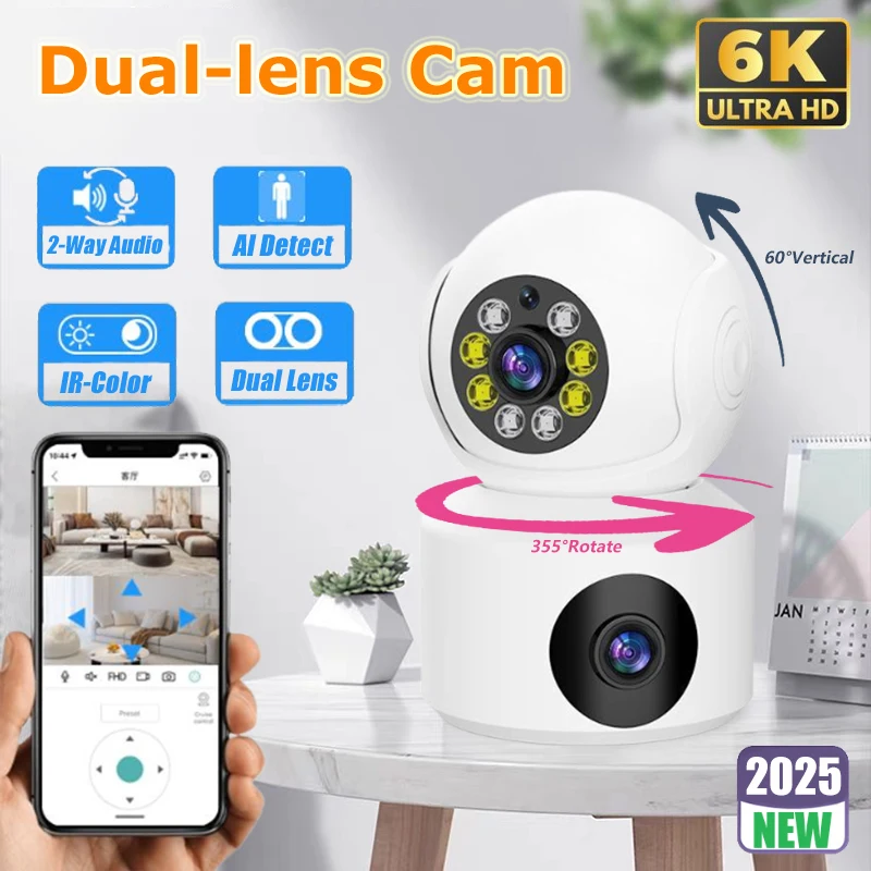 Dual Lens Rotatable Camera 6K WiFi Surveillance Auto Tracking 2-way Audio Color Night Vision Monitor Indoor Smart Webcam
Dual Lens Rotatable Camera 6K WiFi Surveillance Auto Tracking 2-way Audio Color Night Vision Monitor Indoor Smart Webcam