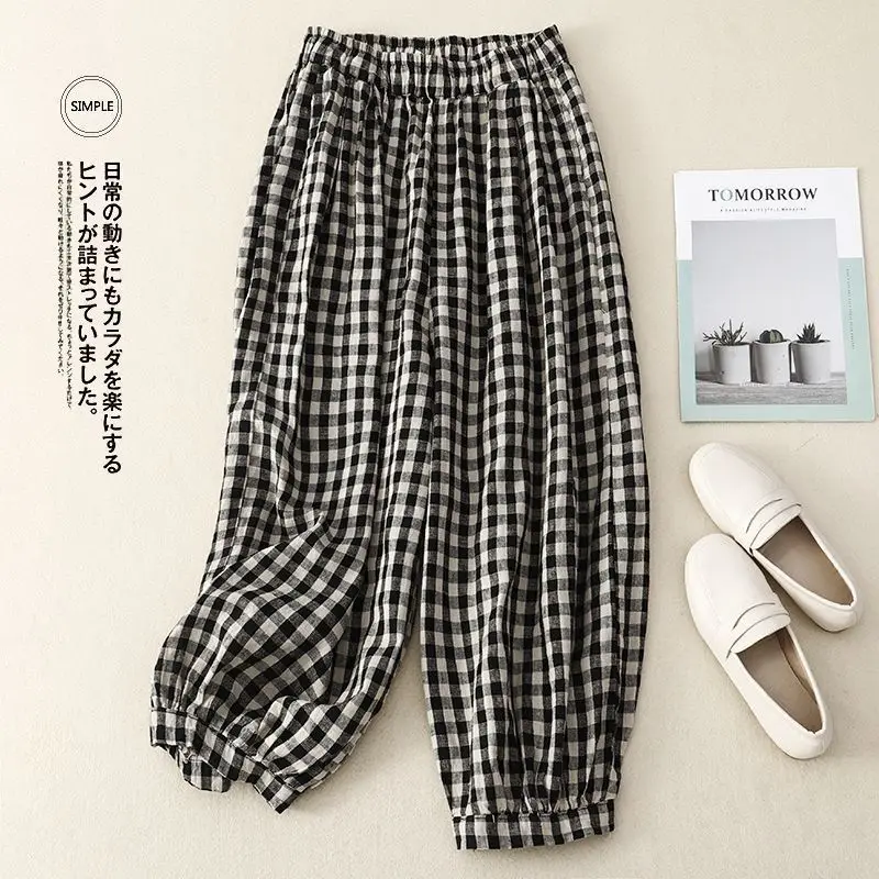 Cotton Linen Pants Plaid Elastic Waist Loose Casual Vintage Clothes Korean Harajuku Trousers Lantern Pants Women Clothing S975
Cotton Linen Pants Plaid Elastic Waist Loose Casual Vintage Clothes Korean Harajuku Trousers Lantern Pants Women Clothing S975