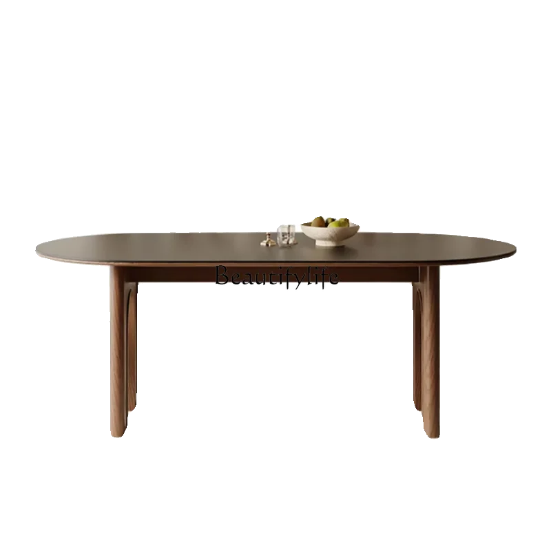 French black rock slab dining table, antique household ash wood solid wood oval
French black rock slab dining table, antique household ash wood solid wood oval