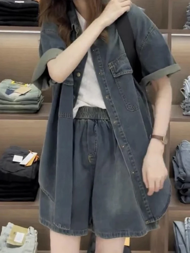 Women's fashion denim suit summer new style loose and slimming denim jacket coat high waist shorts two-piece set
Women's fashion denim suit summer new style loose and slimming denim jacket coat high waist shorts two-piece set