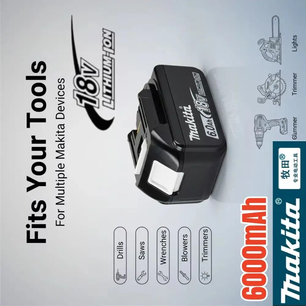 Makita 18V 6000mAh Lithium-Ion Rechargeable Battery Original Replacement for BL1860 BL1830 BL1850 BL1860B Power Tool Accessory
Makita 18V 6000mAh Lithium-Ion Rechargeable Battery Original Replacement for BL1860 BL1830 BL1850 BL1860B Power Tool Accessory