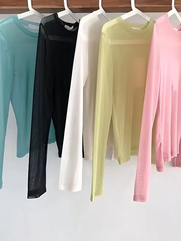 Pure Color HyunA Sun Protection Sleeve Covers Long Sleeve Mesh Ice Silk T-Shirt Women's Korean Style Versatile Base Shirt
Pure Color HyunA Sun Protection Sleeve Covers Long Sleeve Mesh Ice Silk T-Shirt Women's Korean Style Versatile Base Shirt