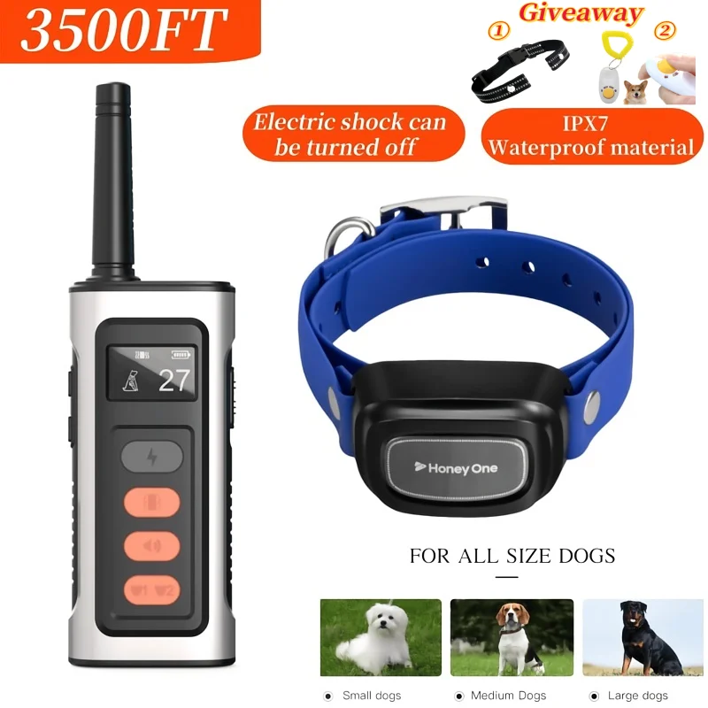 1200m Dog Training Collar Waterproof Pet Remote Control Rechargeable Electric Anti-Bark with Shock Vibration Sound LCD Display
1200m Dog Training Collar Waterproof Pet Remote Control Rechargeable Electric Anti-Bark with Shock Vibration Sound LCD Display