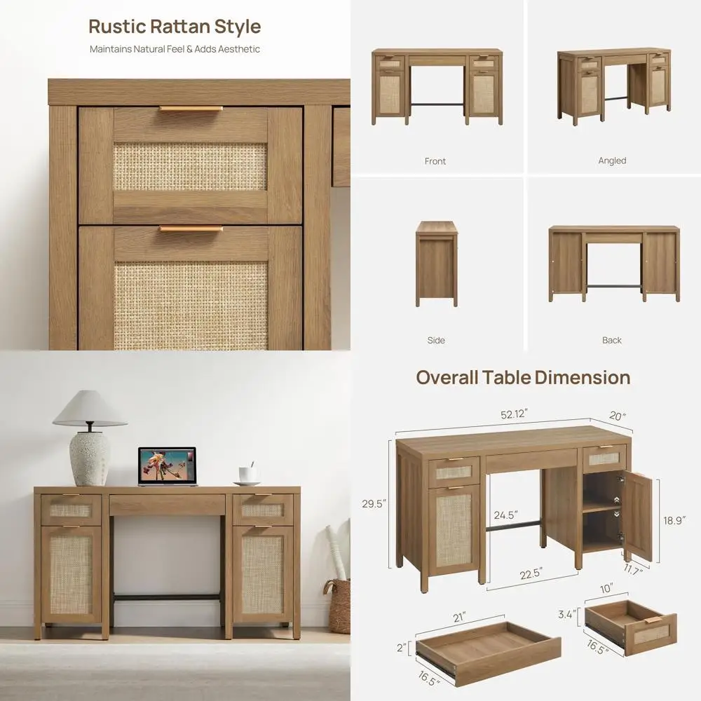 Boho-Style Rattan 3-Shelf Desk: Executive Storage Cabinet, Large Computer Writing Table for Home Office, Living Room
Boho-Style Rattan 3-Shelf Desk: Executive Storage Cabinet, Large Computer Writing Table for Home Office, Living Room
