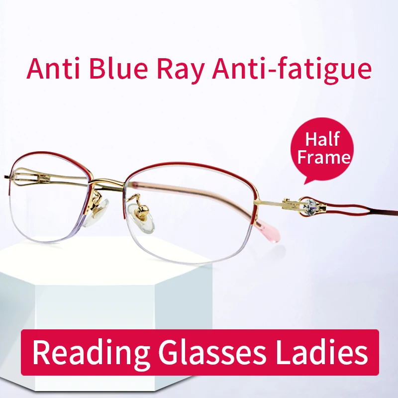 Reading Glasses for Women Anti Blue Light Metal Half Frame,Magnifying Glasses Anti UV/Eyestrain/Glare, Diopters To +4.0
Reading Glasses for Women Anti Blue Light Metal Half Frame,Magnifying Glasses Anti UV/Eyestrain/Glare, Diopters To +4.0