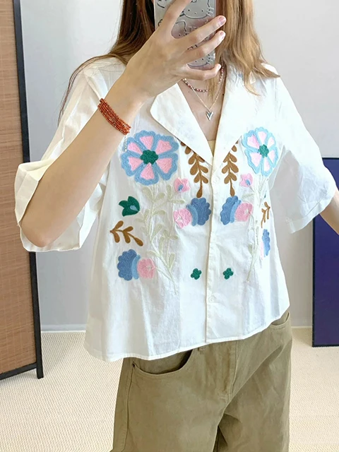 Elegant French Style Embroidered Floral Shirt Ladies Casual Cotton Blouse Anti-Aging Wheat Spike Pattern Spring Summer
Elegant French Style Embroidered Floral Shirt Ladies Casual Cotton Blouse Anti-Aging Wheat Spike Pattern Spring Summer