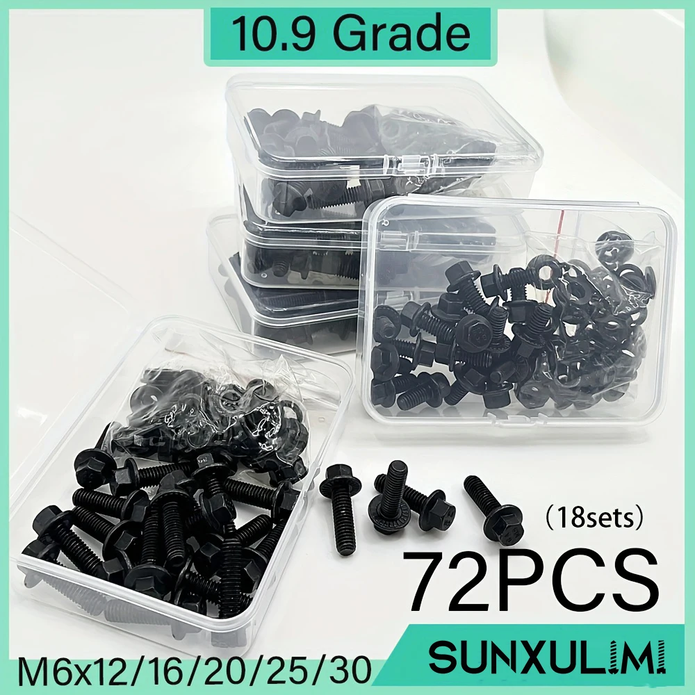 72 шт. (18 комплектов) болтов с шестигранной головкой M6x12-30, комплектов гаек и шайб, углеродистая сталь класса 10,9, черная оцинкованная метрическая система
72 шт. (18 комплектов) болтов с шестигранной головкой M6x12-30, комплектов гаек и шайб, углеродистая сталь класса 10,9, черная оцинкованная метрическая система