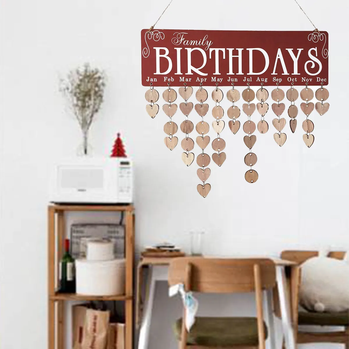 Wooden Birthday Celebration Planner Board 50 Round 50 Heart Pendants String Together DIY Hanging Calendar Home Decoration
Wooden Birthday Celebration Planner Board 50 Round 50 Heart Pendants String Together DIY Hanging Calendar Home Decoration